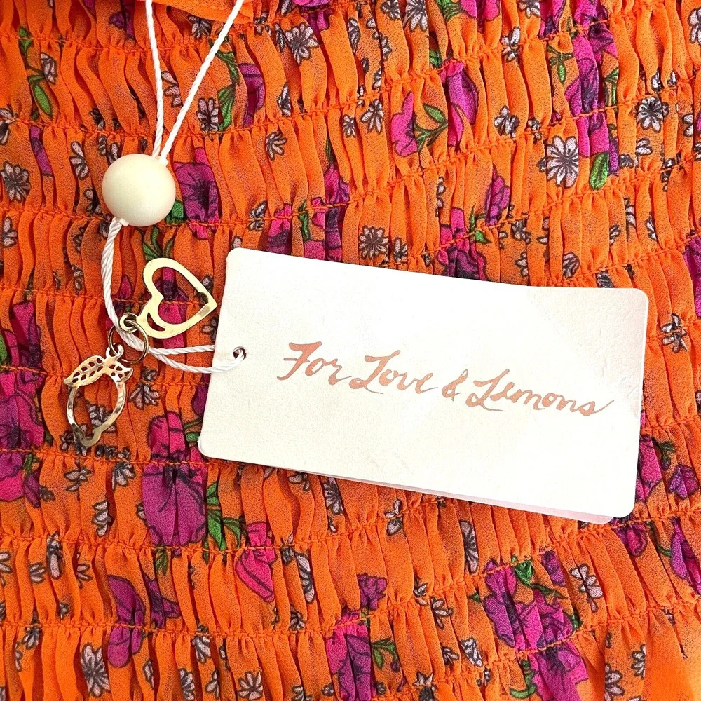 NWT For Love & Lemons Peony Smocked Crop Top in Tangerine Size XS - Picture 6 of 10